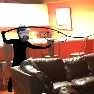 George having a good time in the Endsight employee lounge.