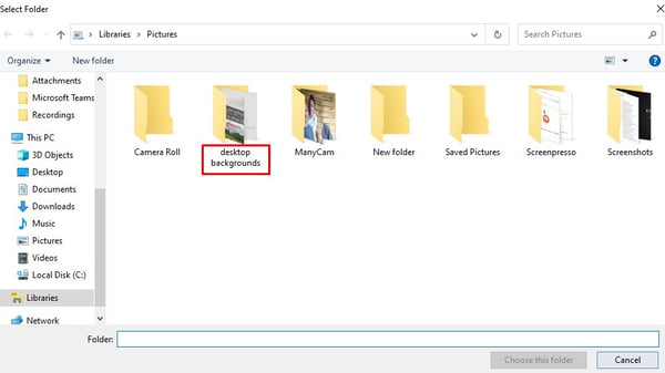 Click the browse button and identify your folder