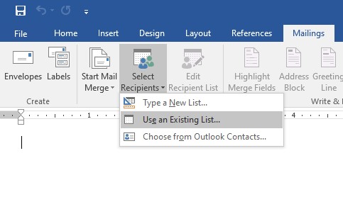 Data source for mail merge