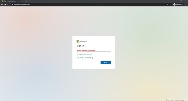 MS web login screen for webmail