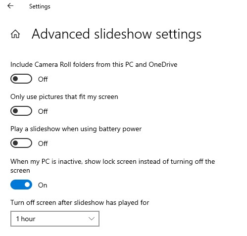 Optional Advanced slideshow settings