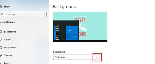 Set the Background settings to slideshow