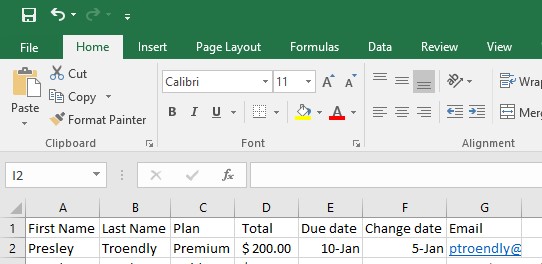 Excel data for mail merge